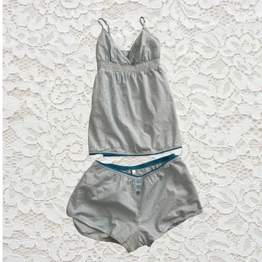 vintage y2k striped pj set with babydoll tank and heart button shorts